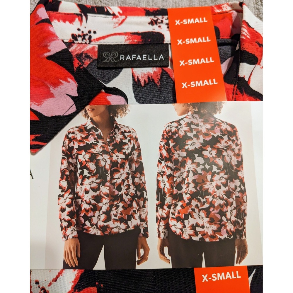 Rafaella Woven Top X-Small Floral Print Long Sleeve Relaxed Fit‎ High-Low Hem